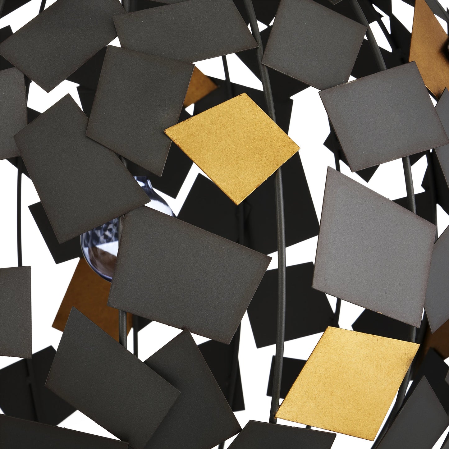 004 SI-2007819 | Closeup | Moon Night Orb Chandelier by Currey and Company in hiroshi gray, contemporary gold leaf. Made from wrought iron in a modern style.