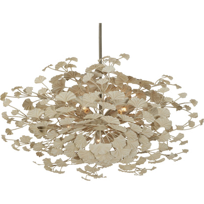 Maidenhair Cream Semi-Flush Mount by Currey and Company in antique pearl. Made from wrought iron in a modern style.