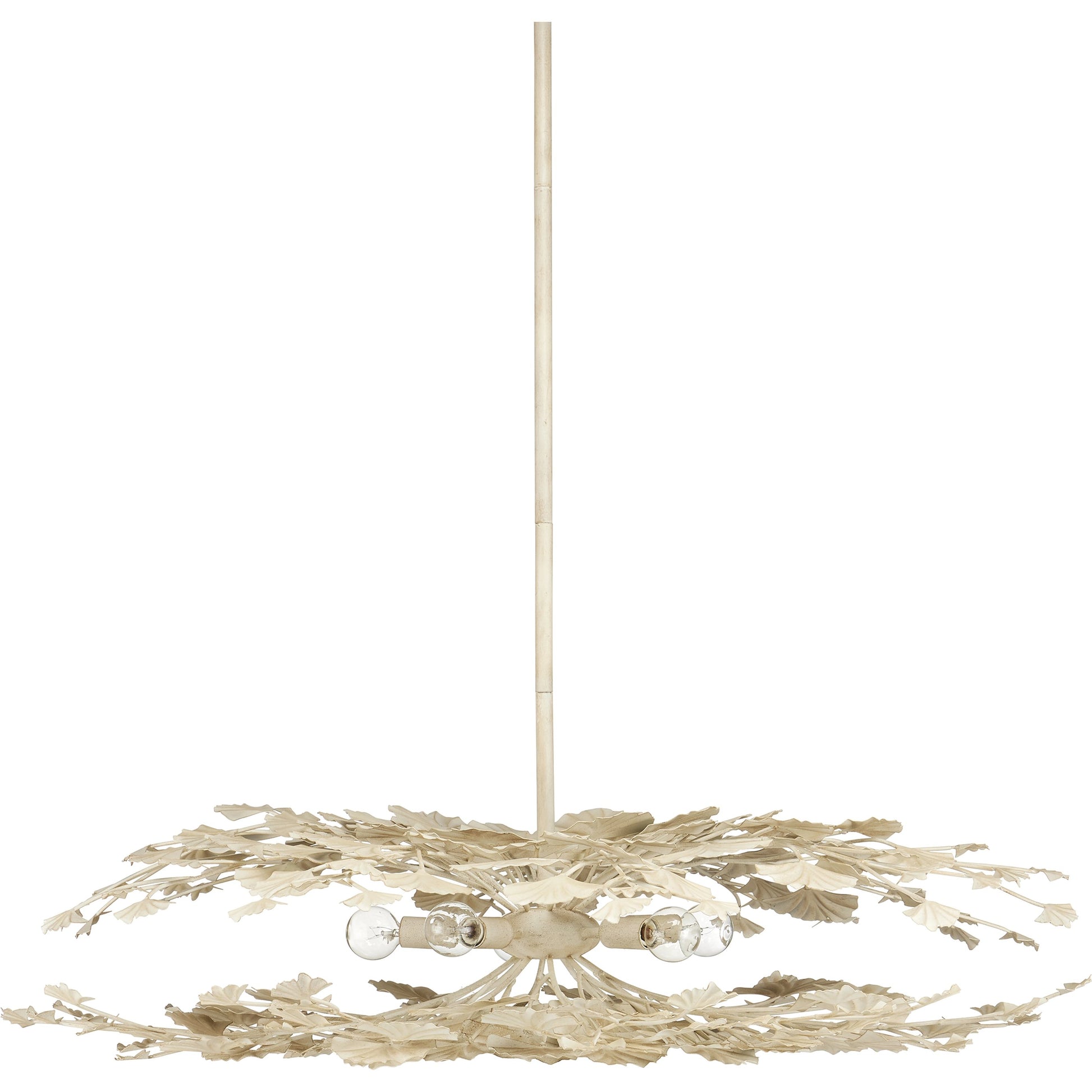 Maidenhair Cream Semi-Flush Mount by Currey and Company in antique pearl. Made from wrought iron in a modern style.