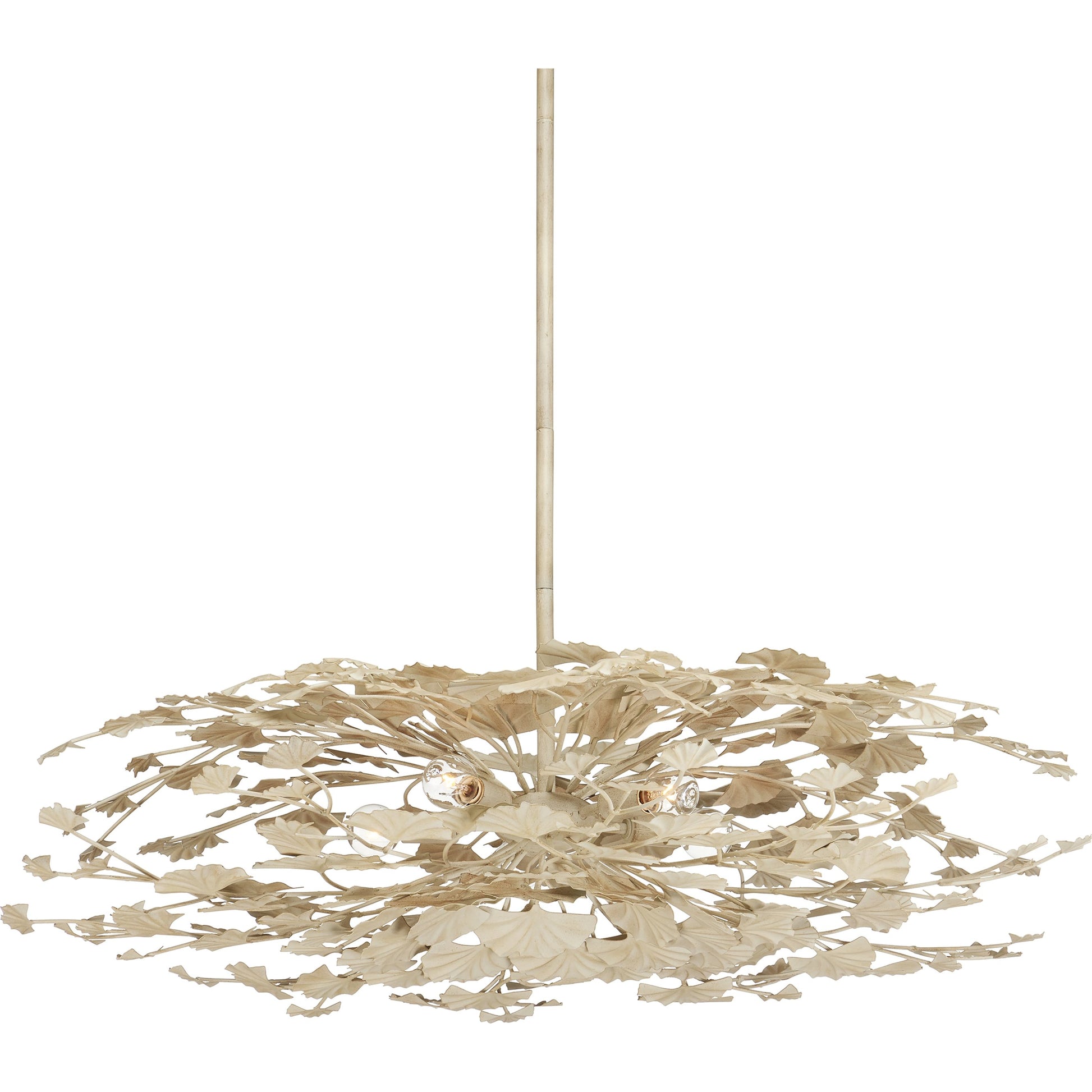 Maidenhair Cream Semi-Flush Mount by Currey and Company in antique pearl. Made from wrought iron in a modern style.