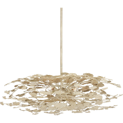 Maidenhair Cream Semi-Flush Mount by Currey and Company in antique pearl. Made from wrought iron in a modern style.