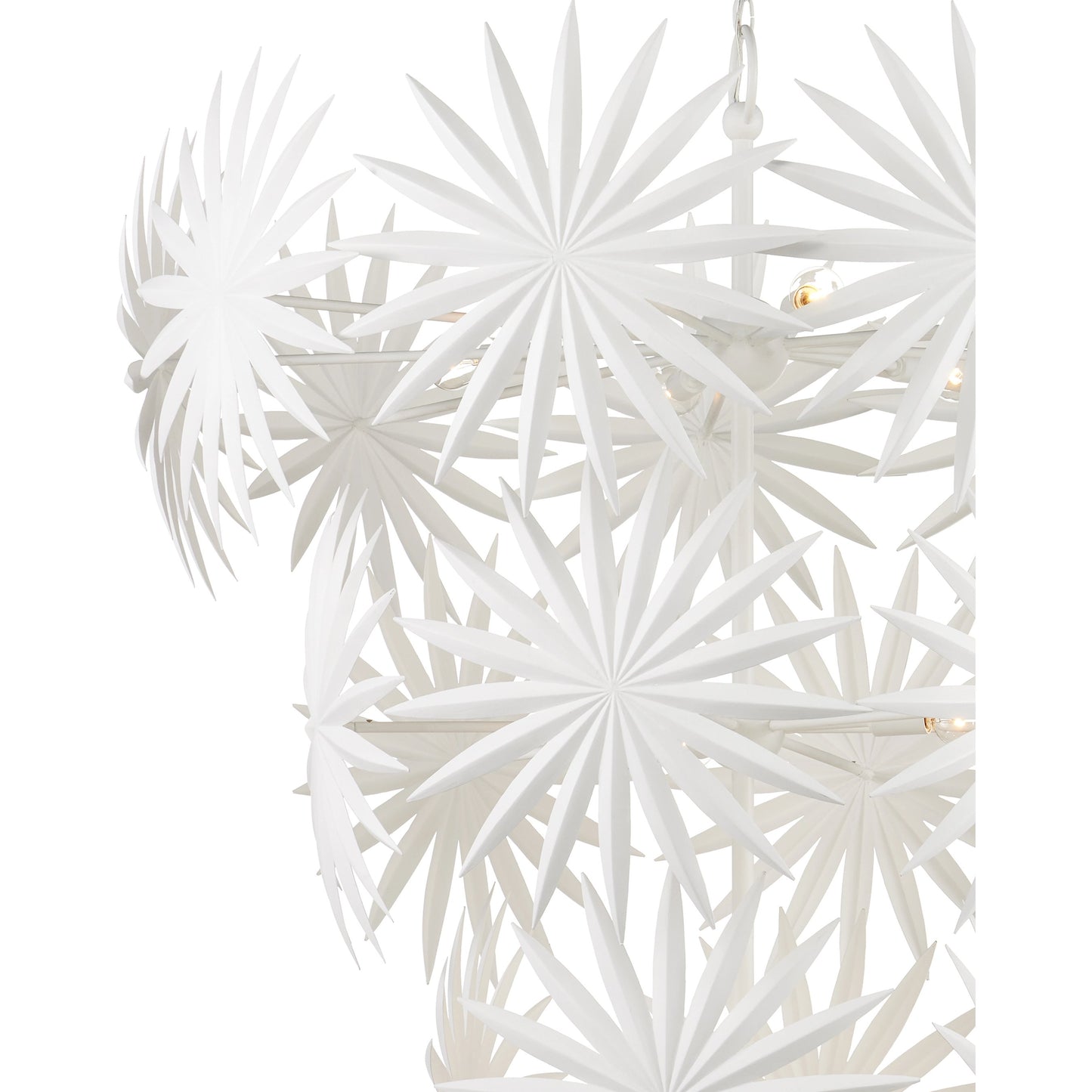 009 SI-2007686 | Closeup | Bismarkia Chandelier by Currey and Company in gesso white. Made from wrought iron in a modern style.