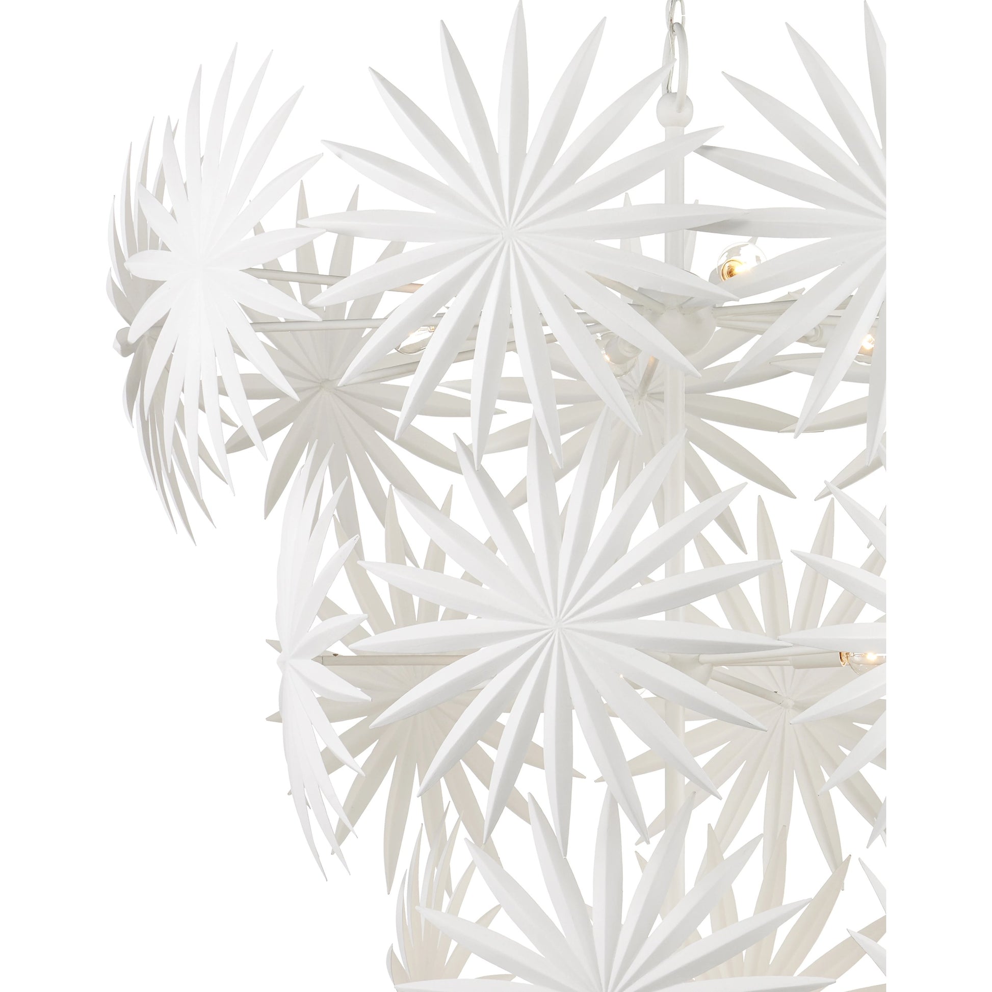 Bismarkia Chandelier by Currey and Company in gesso white. Made from wrought iron in a modern style.