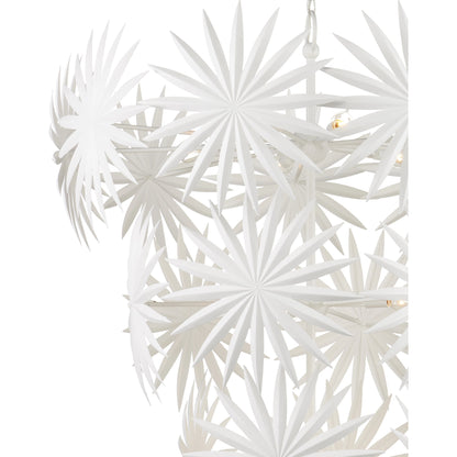 Bismarkia Chandelier by Currey and Company in gesso white. Made from wrought iron in a modern style.