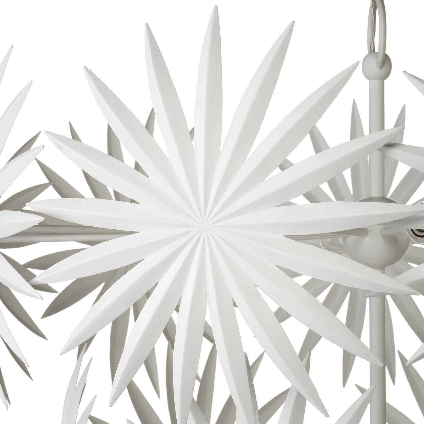 010 SI-2007686 | Closeup | Bismarkia Chandelier by Currey and Company in gesso white. Made from wrought iron in a modern style.