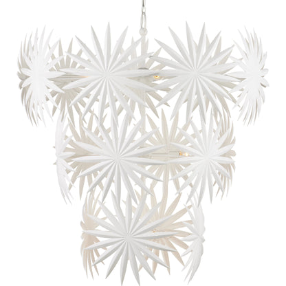 Bismarkia Chandelier by Currey and Company in gesso white. Made from wrought iron in a modern style.