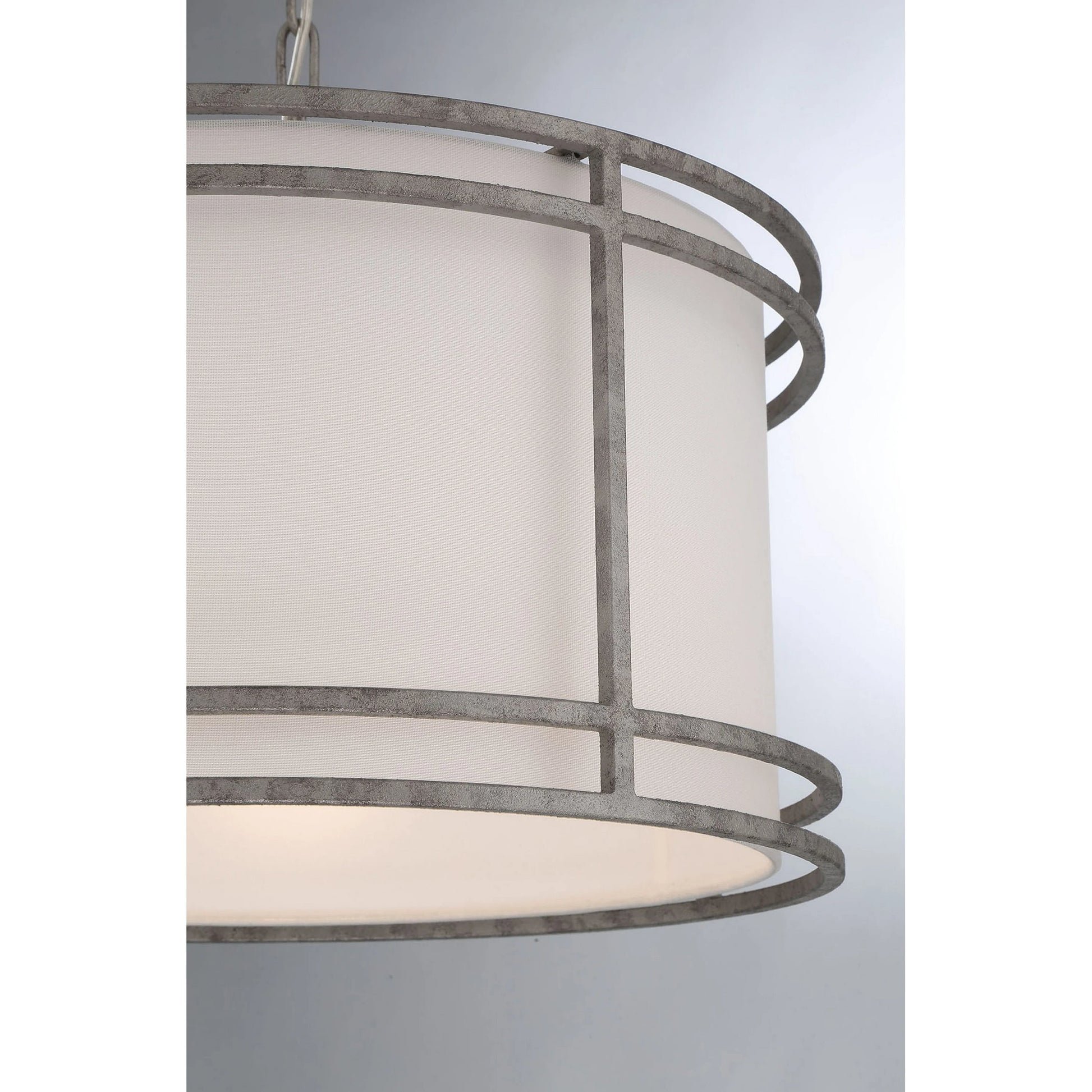 Mila Statement Shaded Single-Light Drum Pendant by Lumanity in sanded mercury. Made from iron, fabric in a modern style.