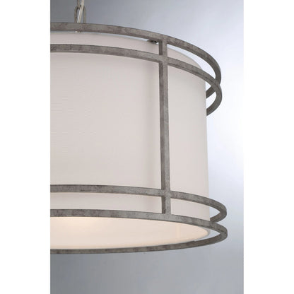 Mila Statement Shaded Single-Light Drum Pendant by Lumanity in sanded mercury. Made from iron, fabric in a modern style.
