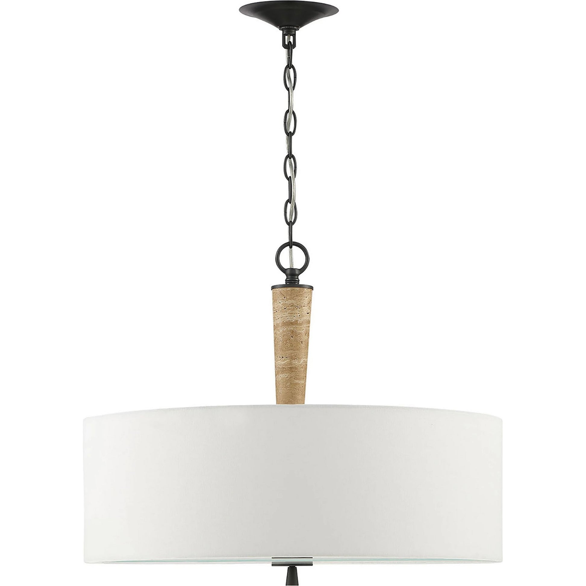 Sullivan 2-Light Drum Chandelier by Lumanity in oil rubbed bronze. Made from iron, travertine, glass in a modern style.