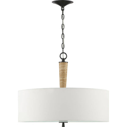 Sullivan 2-Light Drum Chandelier by Lumanity in oil rubbed bronze. Made from iron, travertine, glass in a modern style.