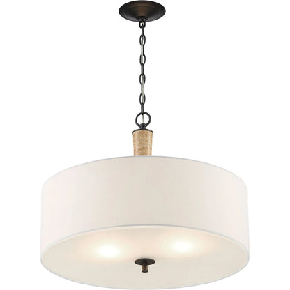Sullivan 2-Light Drum Chandelier by Lumanity in oil rubbed bronze. Made from iron, travertine, glass in a modern style.
