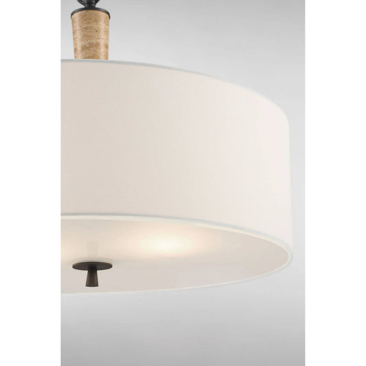 Sullivan 2-Light Drum Chandelier by Lumanity in oil rubbed bronze. Made from iron, travertine, glass in a modern style.