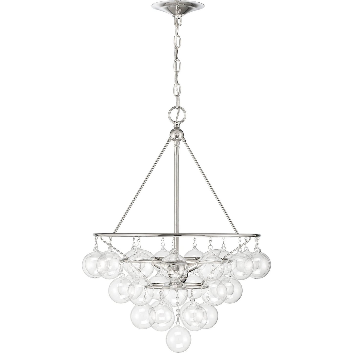 001 SI-1965983 | Primary Silo | Isla 3-Light Chandelier by Lumanity in polished nickel. Made from iron, glass in a modern style.