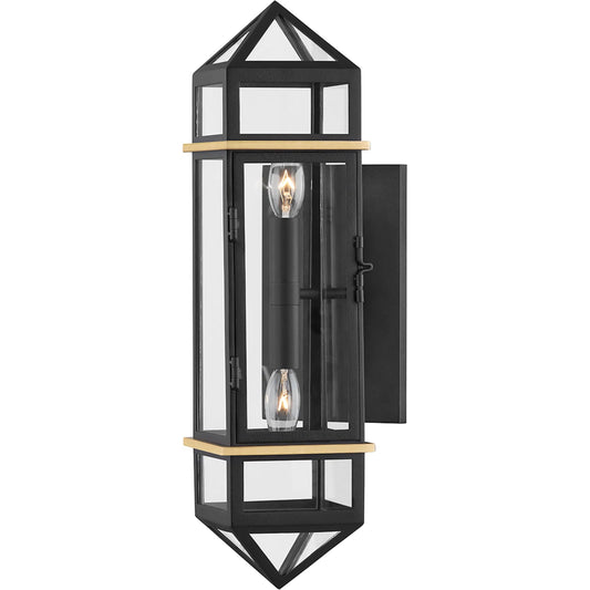 Bedford Hills 2 Light Wall Sconce by Hudson Valley in aged brass, black. Made from steel in a modern style.