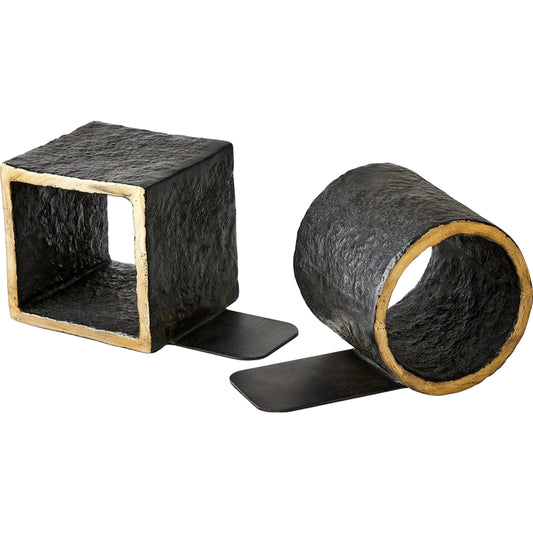 Geometry Bookends by Global Views in gold and brass. Made from unique in a modern style.