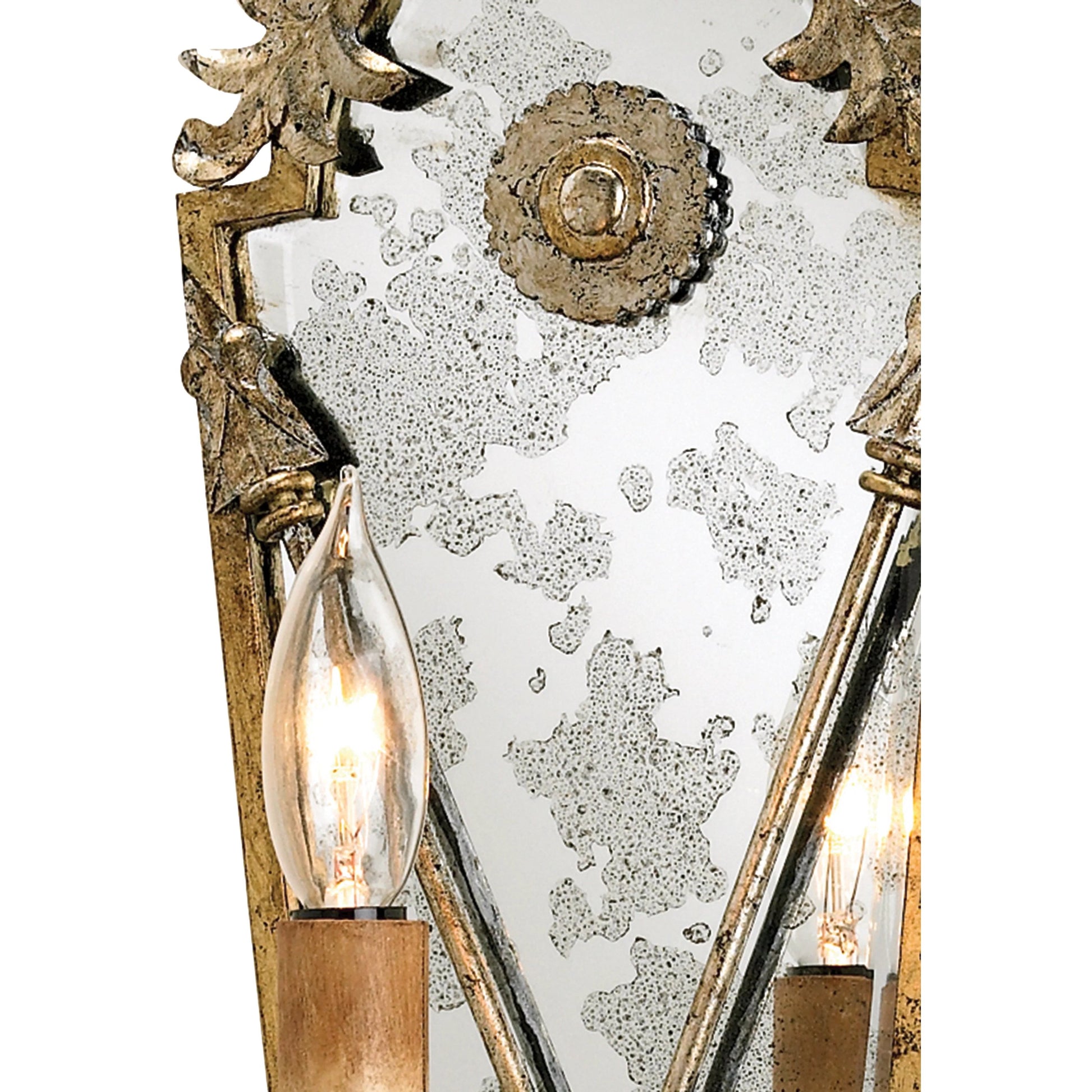 Napoli Wall Sconce 1L by Currey and Company in gold leaf, majestic silver leaf. Made from wrought iron, composite, mirror in a traditional style.
