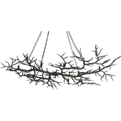 Rainforest Chandelier by Currey and Company in rustic bronze. Made from unique in a rustic style.