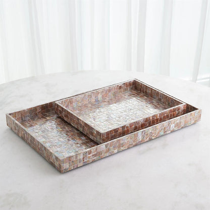 Mother of Pearl Tray by Global Views. Made from mdf, plywood, mother of pearl in a coastal style.
