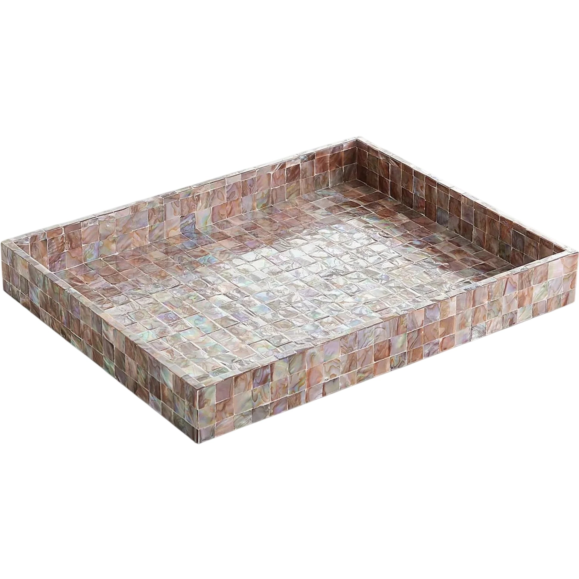 Mother of Pearl Tray by Global Views. Made from mdf, plywood, mother of pearl in a coastal style.