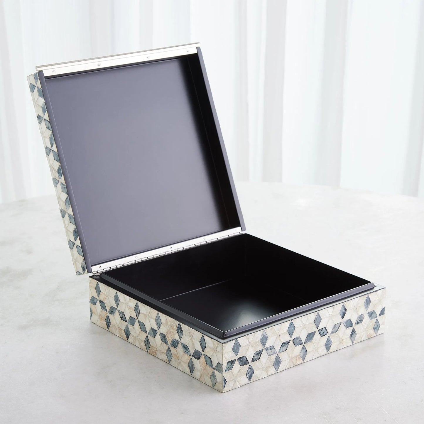 004 SI-2445524 | Additional Silo | Capiz Shell Box by Global Views in nickel. Made from mdf, stainless steel, capiz shell, mother of pearl in a eclectic & global style.