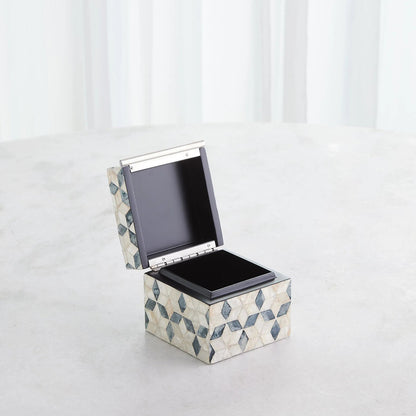 Capiz Shell Box by Global Views in nickel. Made from mdf, stainless steel, capiz shell, mother of pearl in a eclectic & global style.