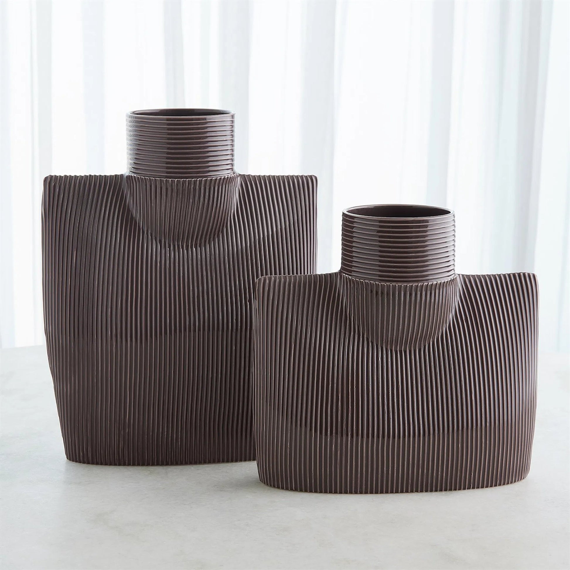 Ribbed Collar Vase by Global Views in plum. Made from unique in a eclectic & global style.