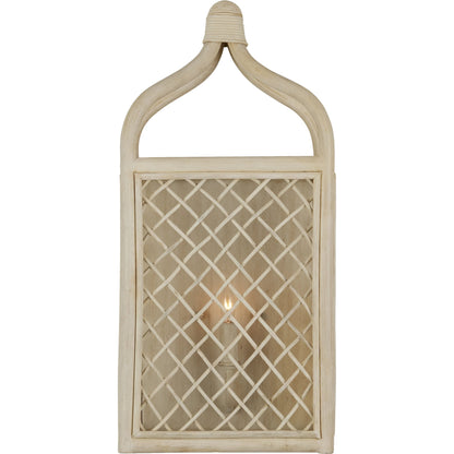 Wanstead Ivory Wall Sconce by Currey and Company in bleached natural, antique pearl. Made from rattan, wrought iron in a cottage & farmhouse style.
