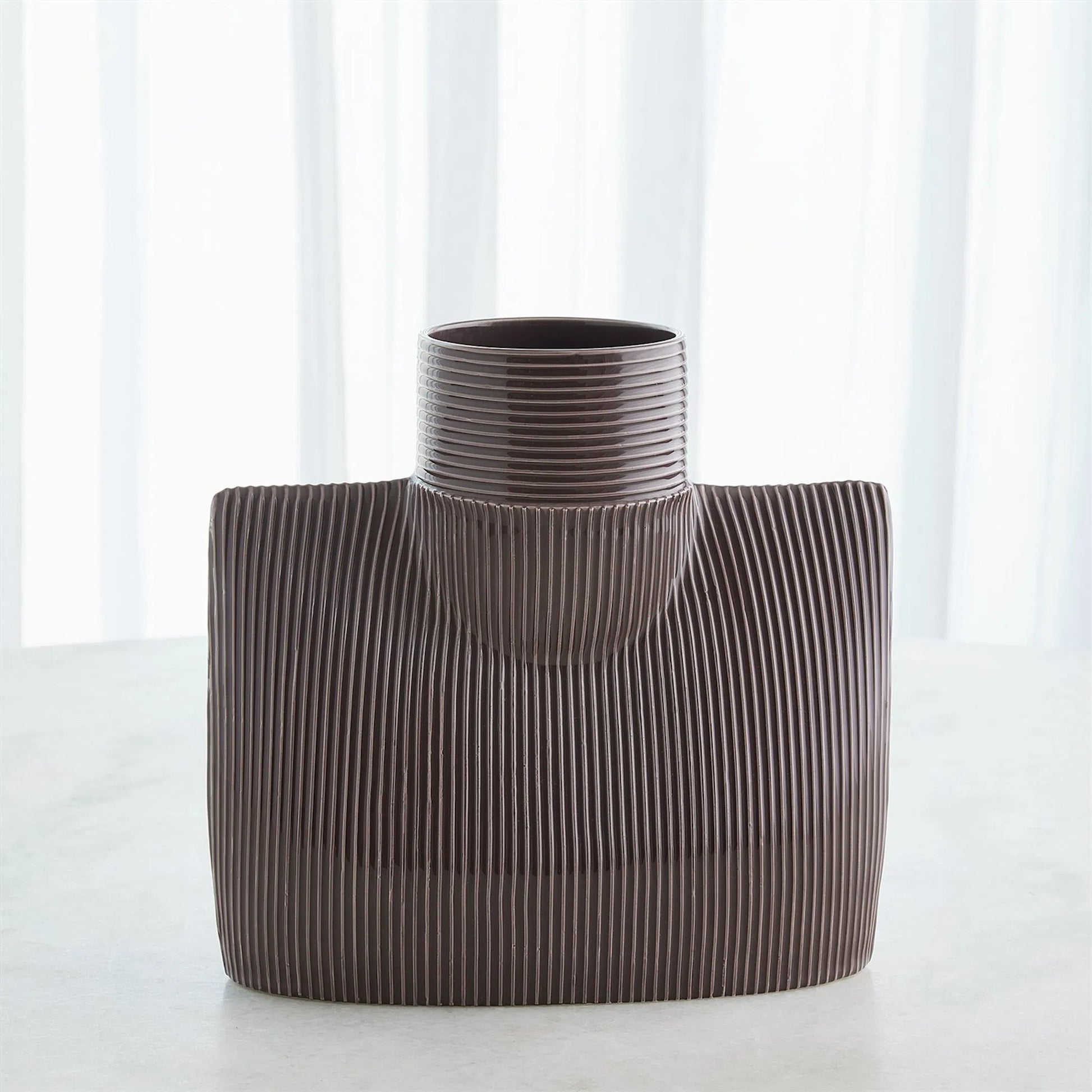 Ribbed Collar Vase by Global Views in plum. Made from unique in a eclectic & global style.