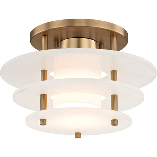 Gatsby Led Flush Mount by Hudson Valley in aged brass. Made from steel in a modern style.