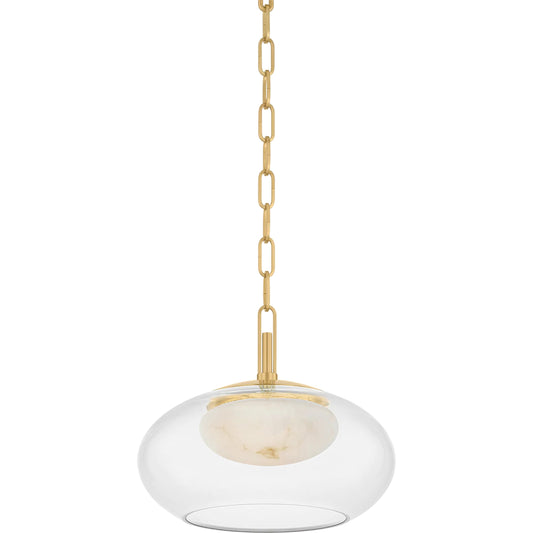 Moore Pendant by Hudson Valley in aged brass. Made from steel in a unique style.