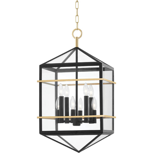 Bedford Hills 8 Light Pendant by Hudson Valley in aged brass, black. Made from steel in a modern style.