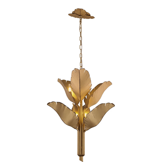 Banana Leaf Chandelier by Varaluz. Made from hand-crafted from recycled steel in a coastal style.