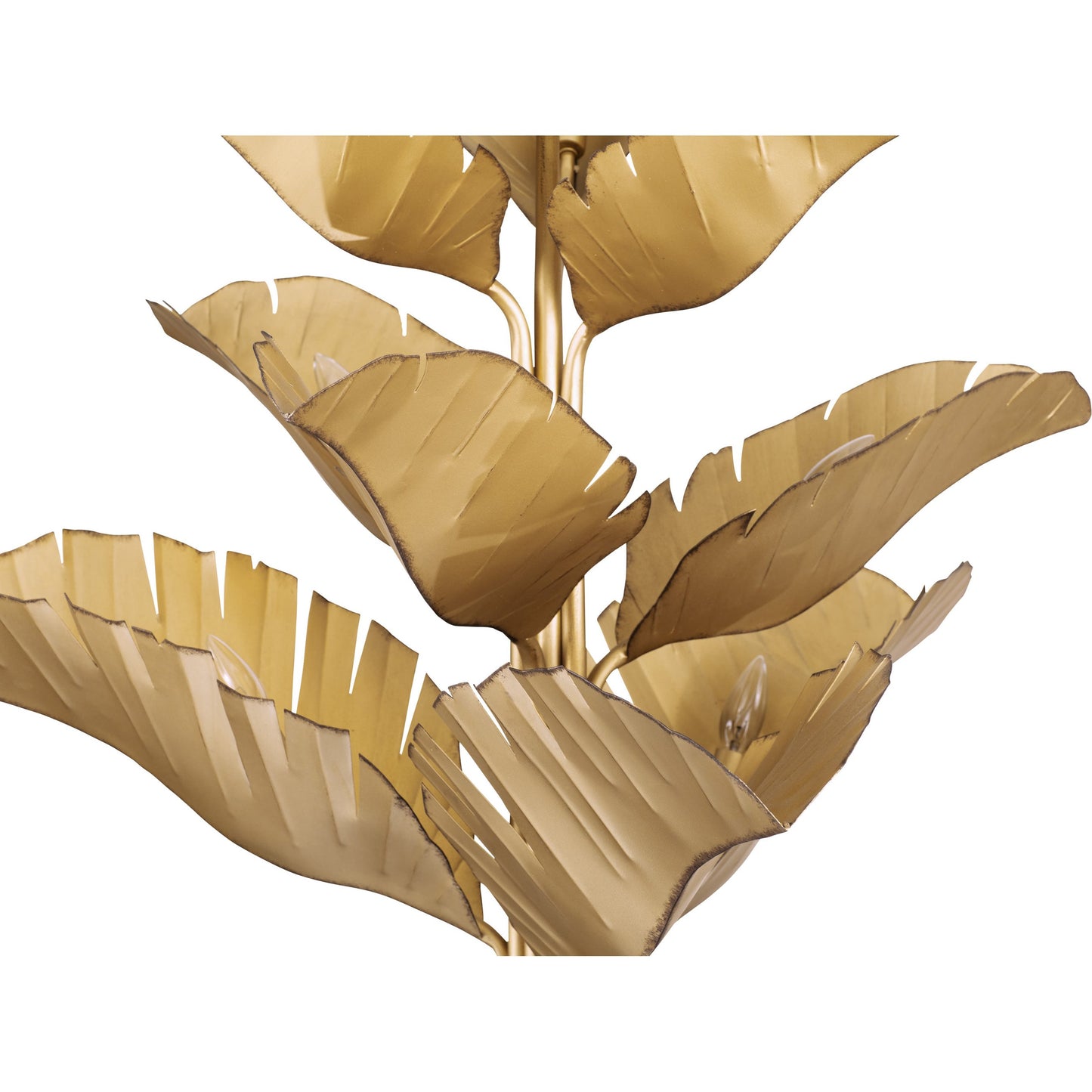 010 SR-817527 | Closeup | Banana Leaf Chandelier by Varaluz. Made from hand-crafted from recycled steel in a coastal style.