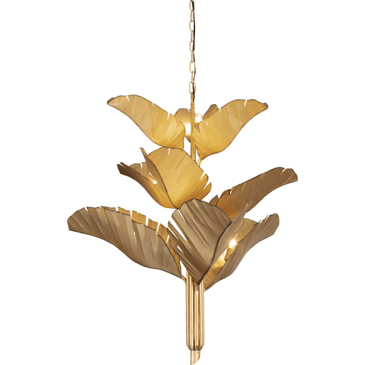 Banana Leaf Chandelier by Varaluz. Made from hand-crafted from recycled steel in a coastal style.