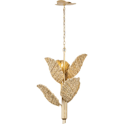 Banana Chandelier by Varaluz in french gold, natural seagrass. Made from unique in a rustic style.