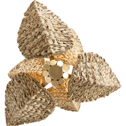 Banana Chandelier by Varaluz in french gold, natural seagrass. Made from unique in a rustic style.