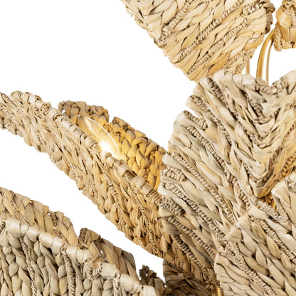 Banana Chandelier by Varaluz in french gold, natural seagrass. Made from unique in a rustic style.