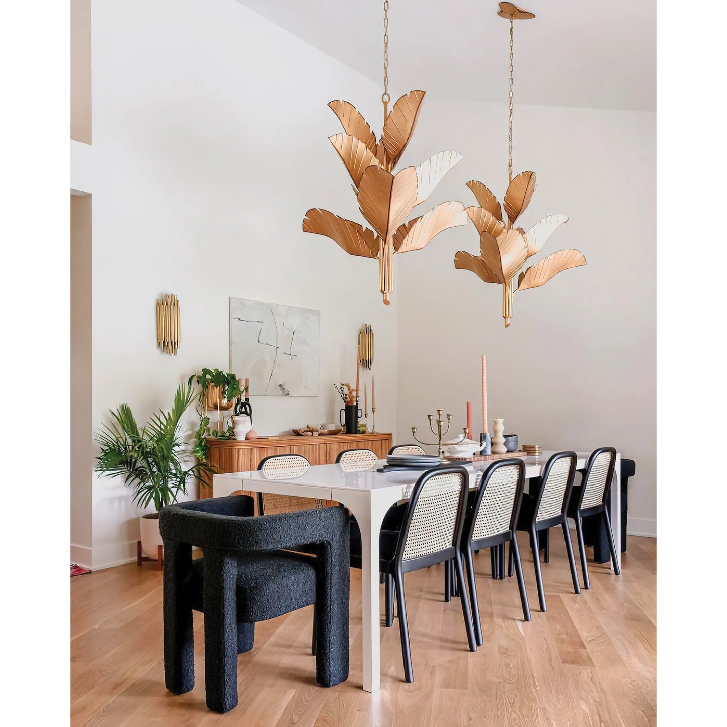 028 SR-817527 | Lifestyle | Banana Leaf Chandelier by Varaluz. Made from hand-crafted from recycled steel in a coastal style.