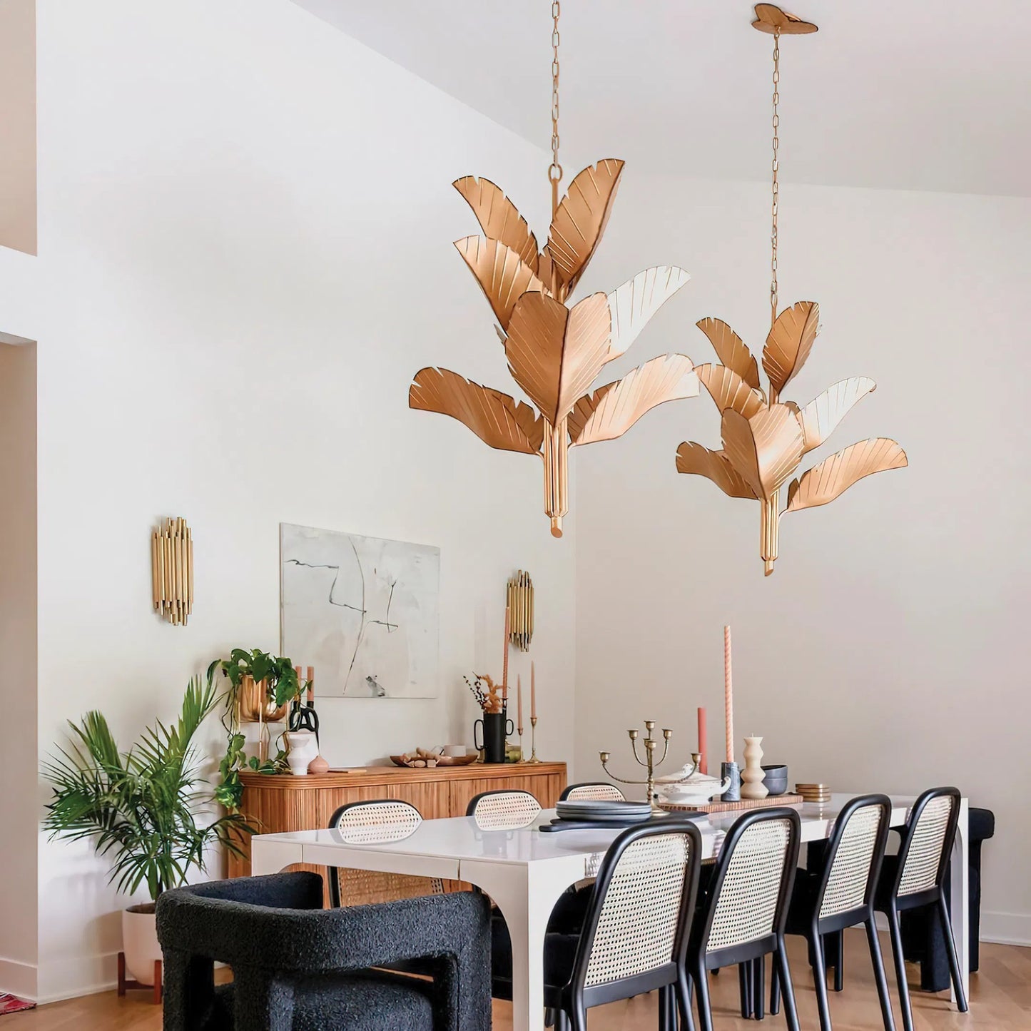 027 SR-817527 | Lifestyle | Banana Leaf Chandelier by Varaluz. Made from hand-crafted from recycled steel in a coastal style.