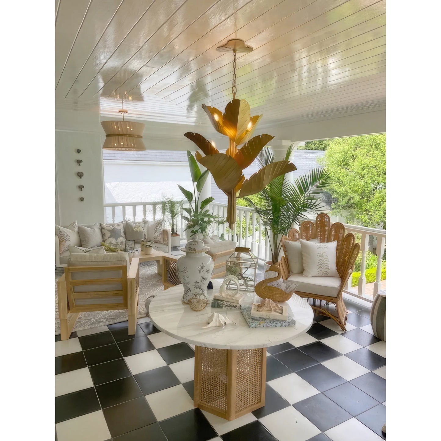 026 SR-817527 | Lifestyle | Banana Leaf Chandelier by Varaluz. Made from hand-crafted from recycled steel in a coastal style.