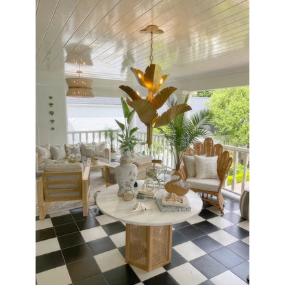 Banana Leaf Chandelier by Varaluz. Made from hand-crafted from recycled steel in a coastal style.