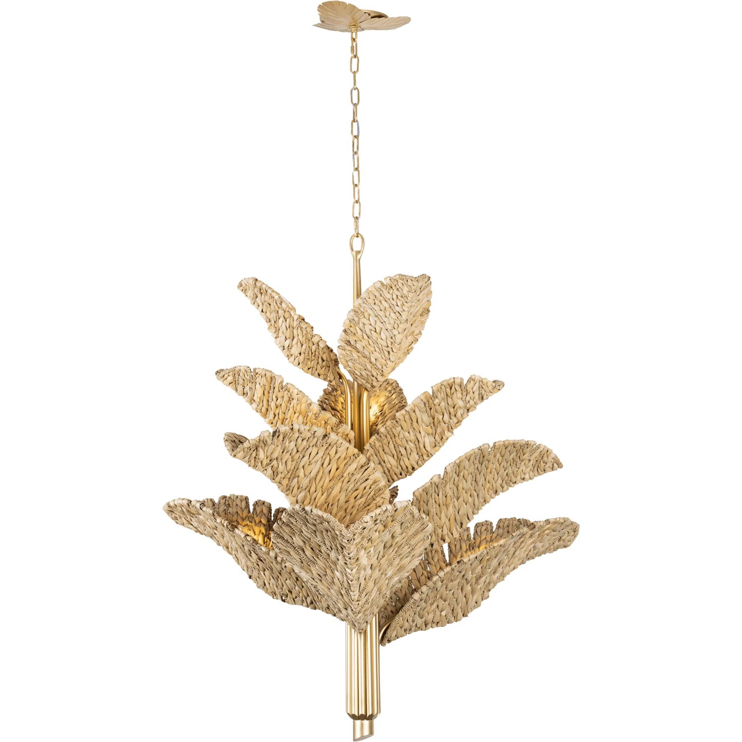 011 SI-2332059 | Additional Silo | Banana Chandelier by Varaluz in french gold, natural seagrass. Made from unique in a rustic style.