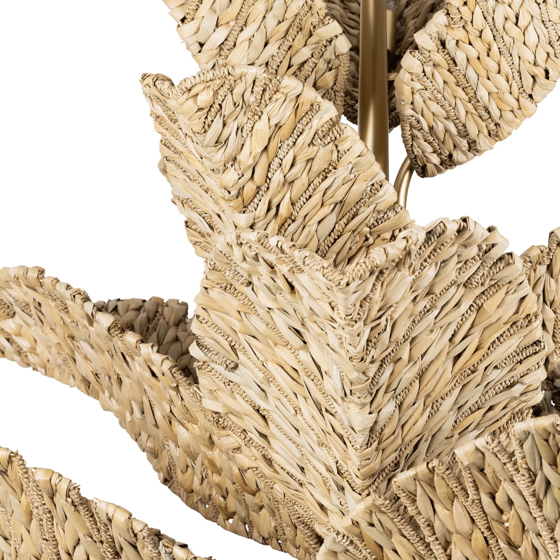 Banana Chandelier by Varaluz in french gold, natural seagrass. Made from unique in a rustic style.