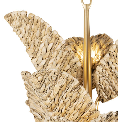 Banana Chandelier by Varaluz in french gold, natural seagrass. Made from unique in a rustic style.