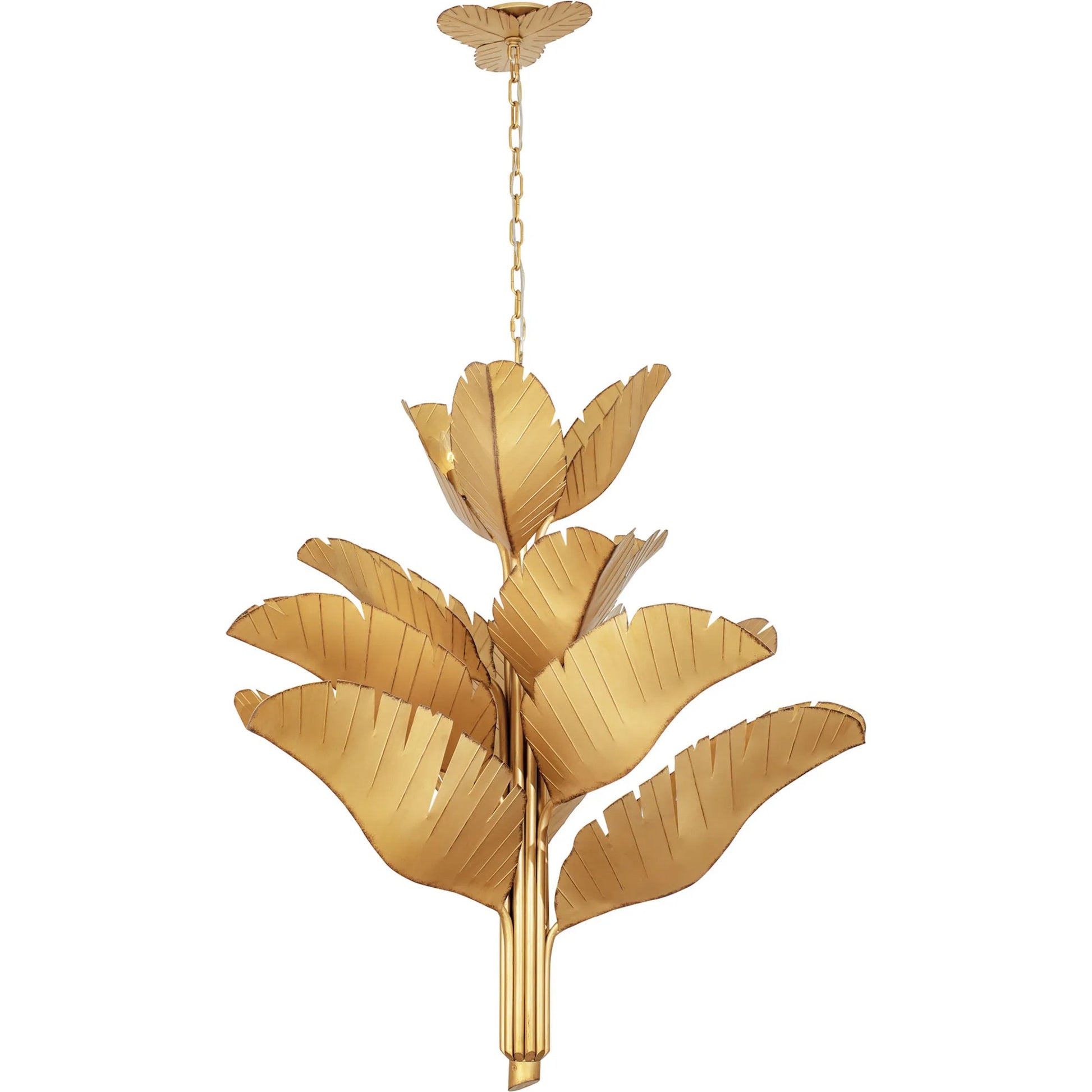 Banana Leaf Chandelier by Varaluz. Made from hand-crafted from recycled steel in a coastal style.