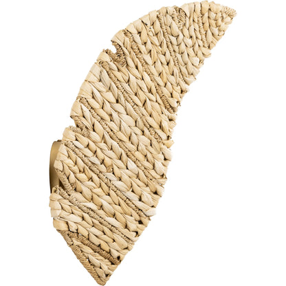 Banana Seagrass Sconce by Varaluz in french gold, natural seagrass. Made from unique in a rustic style.
