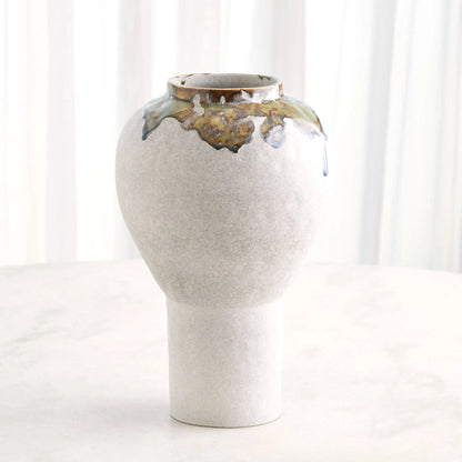 Volcan Footed Vase by Global Views in grey, reactive green. Made from ceramic in a eclectic & global style.