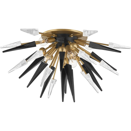 Sparta 6 Light Semi Flush by Hudson Valley in aged brass. Made from steel in a modern style.