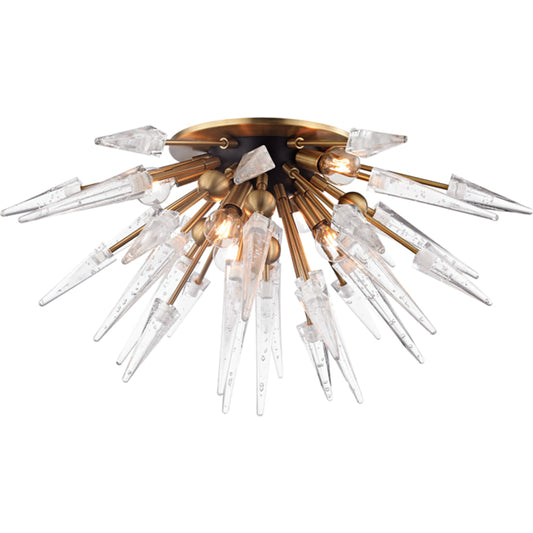 Sparta Semi Flush by Hudson Valley in aged brass. Made from steel in a modern style.