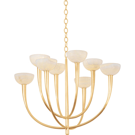 Maywood Chandelier by Hudson Valley in vintage gold leaf. Made from unique in a modern style.
